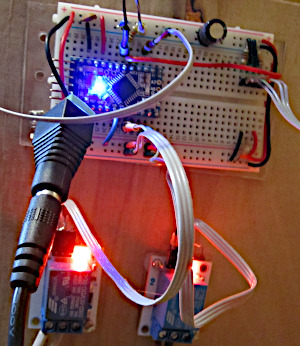 Arduino controller breadboard and power relays